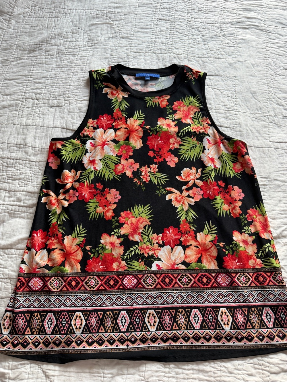 Floral Sleeveless Tank Top - Black with Red & Peach Flowers by Apt 9